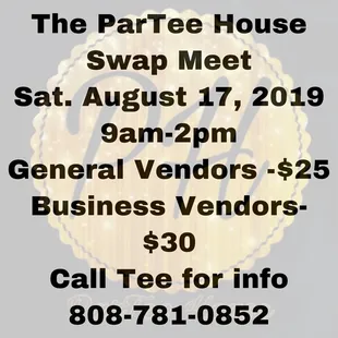 Interested in selling your items to make some extra cash? Give us a call and reserve your spot for our August 17th Swap Meet