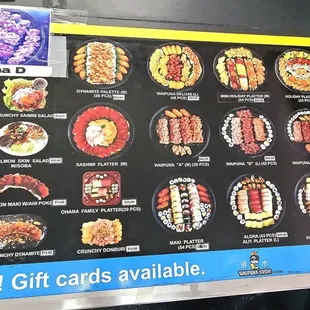 Menu items pictured, posted on the counter (7/2023).