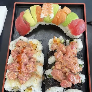 Rainbow roll, dynamite maki, uncle Brandon maki