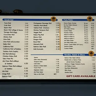 menu, sushi and sashimi