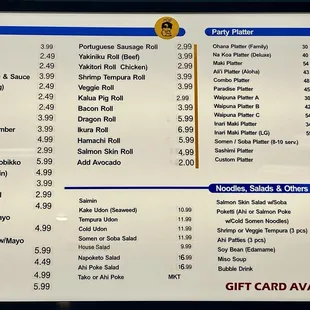 menu, sushi and sashimi