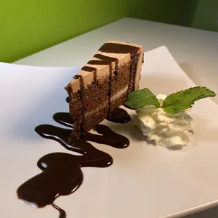 a piece of chocolate cake on a plate