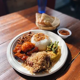 Nasi Campur and martabak at Wajan in Portland.