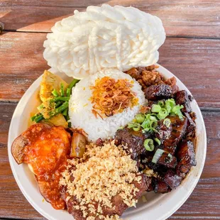 Nasi Campur with a side of pork belly