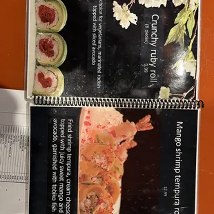 the menu for the restaurant