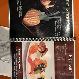 the menu for the restaurant
