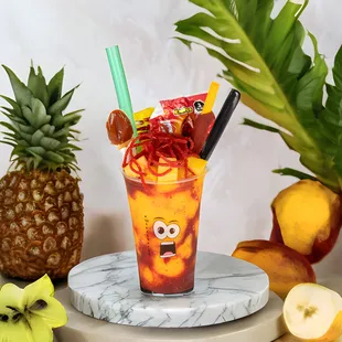 Mango smoothie with crazy tamarind toppings!