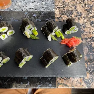 a variety of sushi rolls