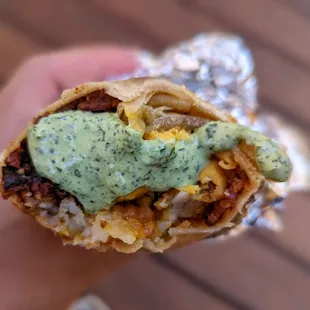 Bacon breakfast burrito. Good but skimpy..