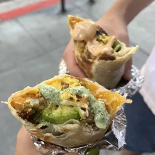 Oh The O.G. bacon w/ Cilantro Crema sauce (front) and Chipotle Aioli (back)