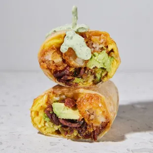 Bacon Breakfast Burrito with Cilantro Crema