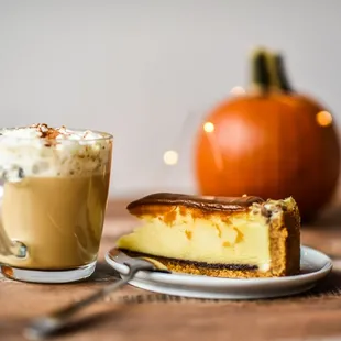 a slice of cake and a cup of coffee