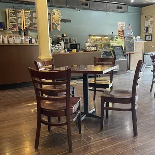 tables and chairs in a coffee shop