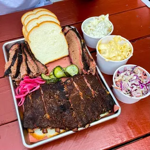 Beef Brisket, Pork Spare Ribs, Mac and Cheese, Cole Slaw, Potato Salad