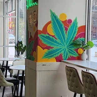 ows tables and chairs in a restaurant
