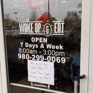 a sign in the window