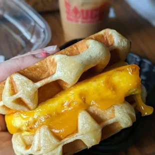 Garlic chive waffle with egg and cheese - lifewithhanny