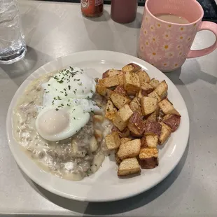 Sausage Gravy Benny. The potatoes are the best, too!