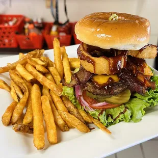 a burger and french fries