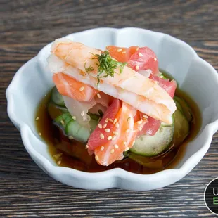 Seafood Sunomono
 mixed seafood w.marinated sliced cucumber
