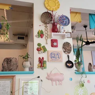 a variety of decorative items on a wall