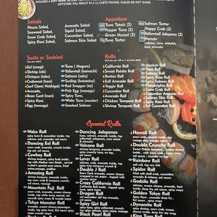 All you can eat dinner menu