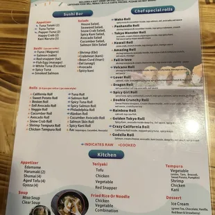 Lunch menu (all you can eat) anything on this page but you have to eat everything you order