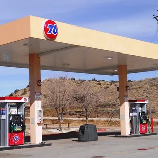 a gas station in the desert
