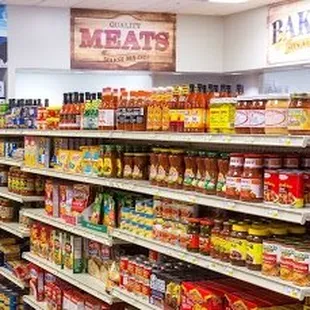 shelves of food and beverages