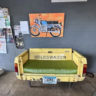 a motorcycle parked in a garage