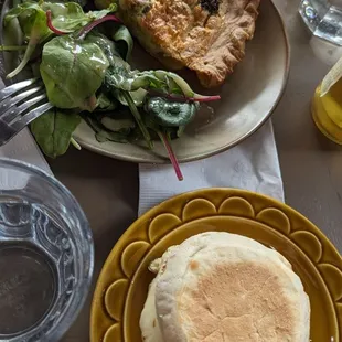 Quiche (delicious, highly recommend) and breakfast egg sando (good)