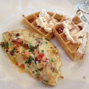 Omelet bar and waffle bar are included in the breakfast buffet