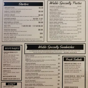 the menu of the restaurant