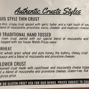 Outstanding crust choices!