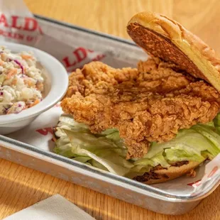 OG chicken sandwich and coleslaw