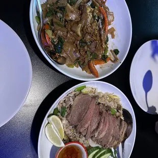 two plates of food on a table