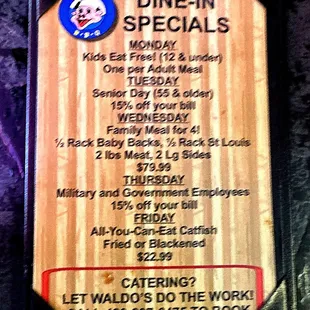 Specials Menu