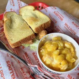Chicken sandwich with a side of mac