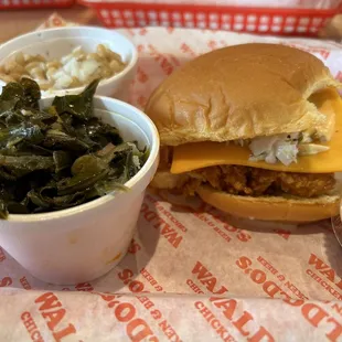 &quot;Fowl Mouth (spicy) sandwich plus white beans &amp; greens (extra). Quite messy ; skip the &quot;Comeback Sauce&quot; next time &amp; dip in Rocket Sauce.
