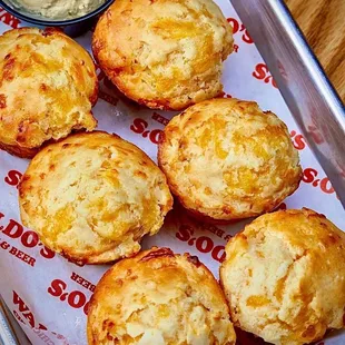 Cheddar biscuits with honey butter