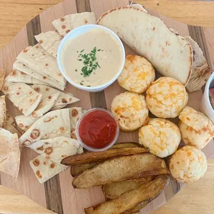 Taziki Turkey Bacon Swiss Hummus w/ soft pita &amp; crunchy, roasted red potatoes  Waldo's cheese biscuits &amp; potato wedges