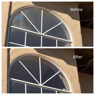 Half circle insulated glass with "sunburst" decorative bar design