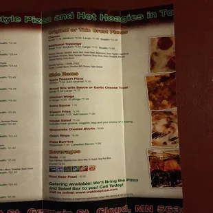 the menu of the restaurant