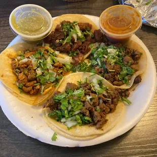 Carne Asada Taco, Tripas taco, Al Pastor Taco