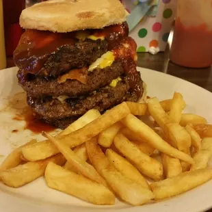 a burger and french fries