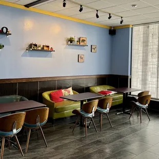 tables and chairs in a restaurant