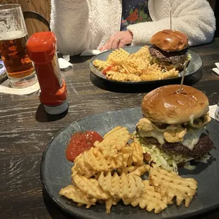 Burgers and waffle fries