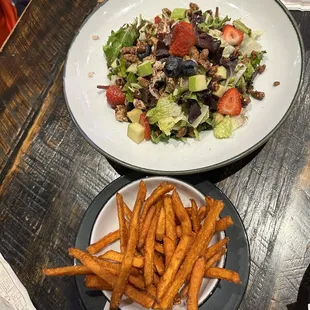 Chicken Berry Pecan Salad Sweet Potato Fries