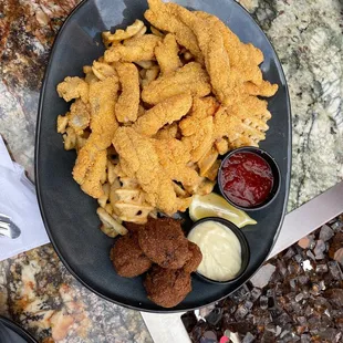 Fried catfish and waffle fries