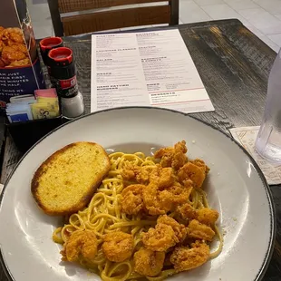 Cajun pasta with fried shrimp